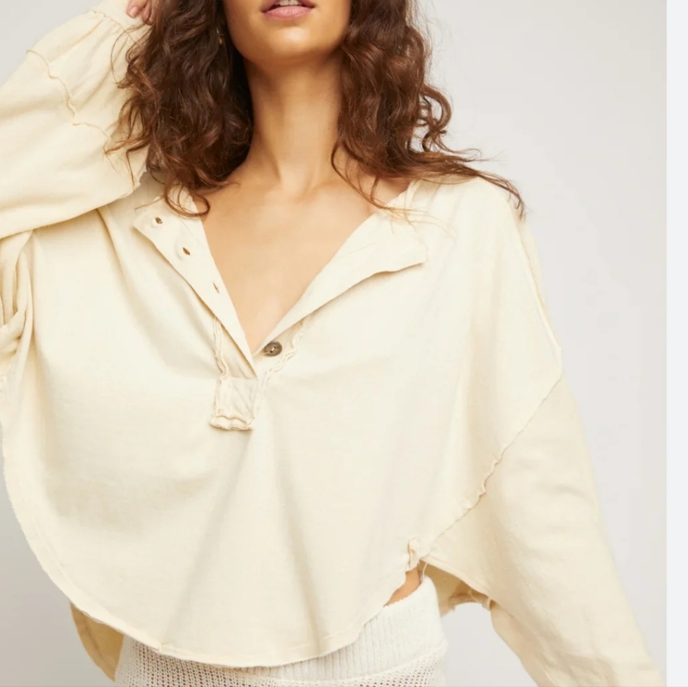 We The Free Roundhem Melodi Henley cream Button Down Shirt